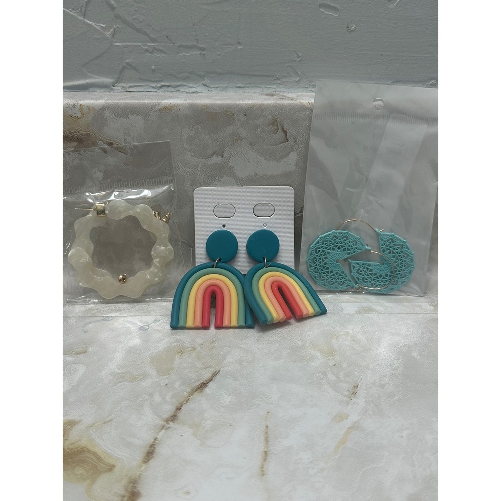 set of 3 NEW Boho Rainbow Arch Earrings and Laser‎ Cut Hoop Earrings Set